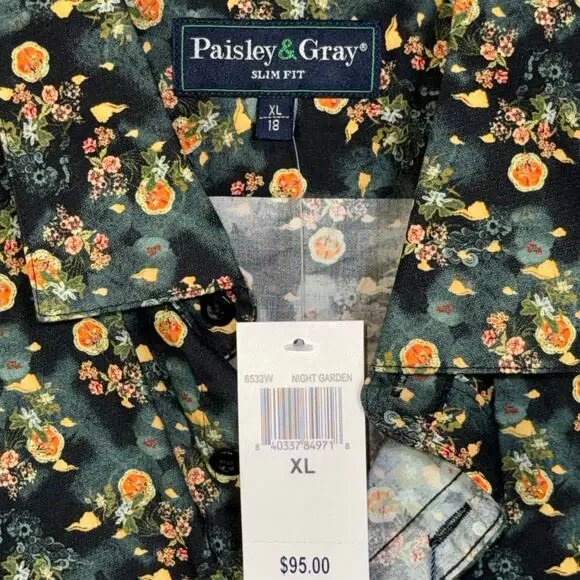 Paisley & Gray Men's Samuel SlimFit Floral Button-Down Shirt Garden night XL $95 - Picture 4 of 6